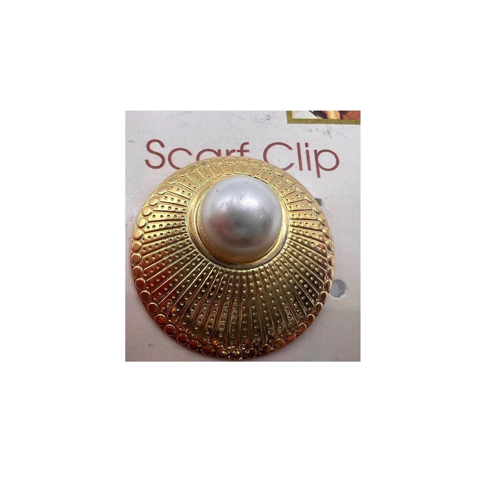 Kathie Lee Collection Gold Tone Pearl Accent Scarf Clip Made in USA